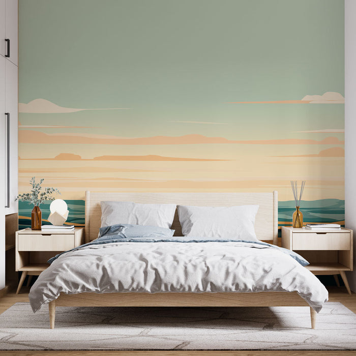 Nástěnná tapeta prérie | Stylizovaná krajina s jemnými a harmonickými barvami