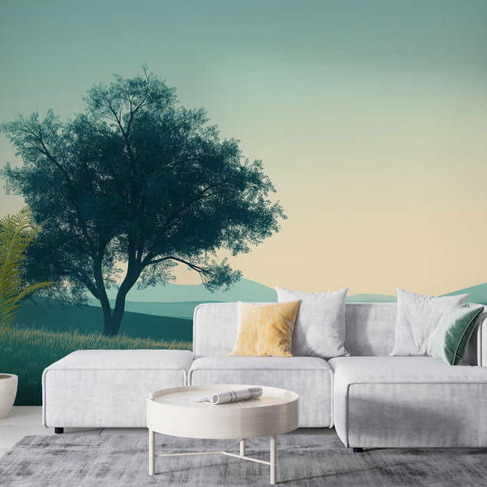 Nástěnná tapeta prérie | Klidná scéna prérie při východu slunce