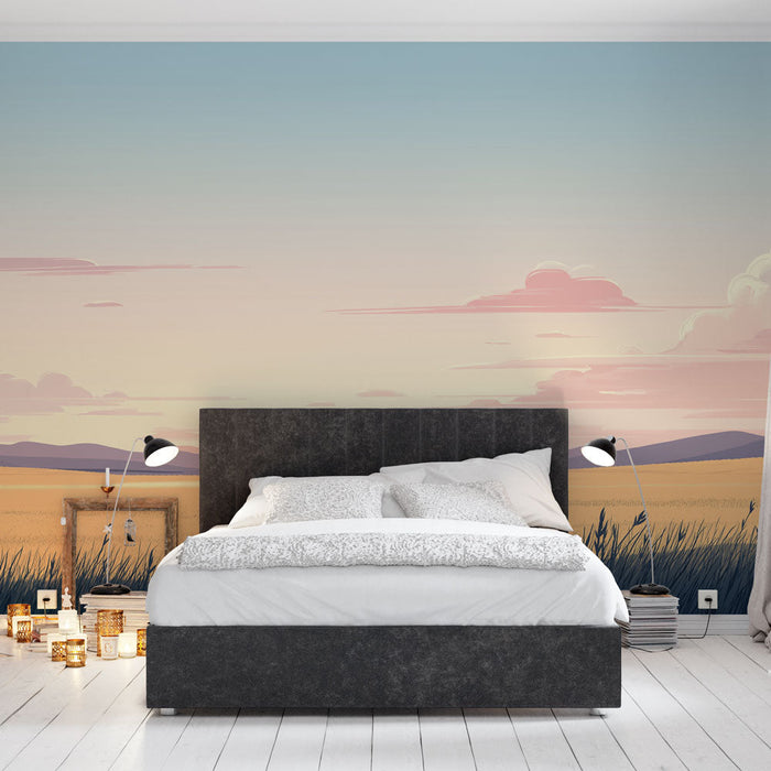 foto-behang-prairie | Een sereen landschap in pastelkleuren