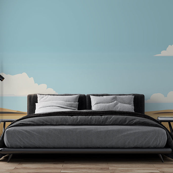 Tapeta prerija | Mirna pokrajina z obsežnimi zlatimi prostranstvi in modrim nebom