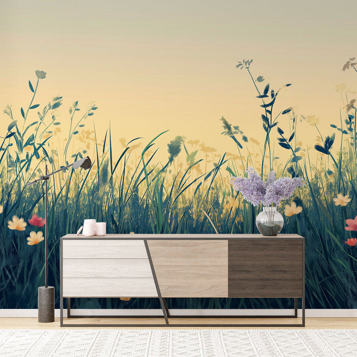 Foto Behang prairie | Een idyllisch tafereel van wilde bloemen en weelderige graslanden