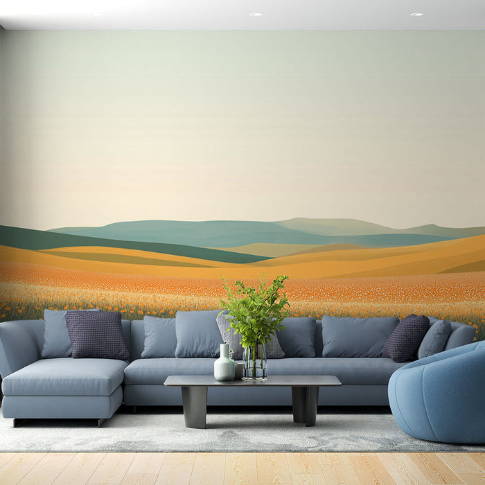 Tapeta prairie | Rozlehlost květinových polí při západu slunce