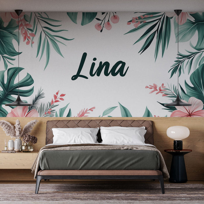Fototapet navn | Tropisk blomster mønster med navnet Lina
