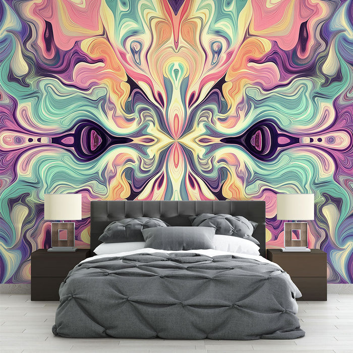 Abstract psychedelische foto behang | Psychedelisch patroon in pastelkleuren