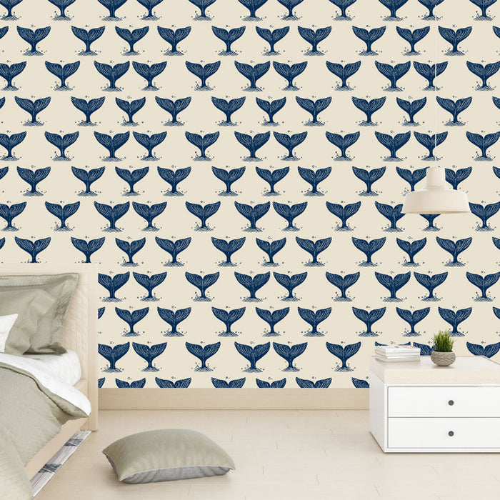 Foto Behang walvistails | Herhalend patroon van walvistails op een crème achtergrond