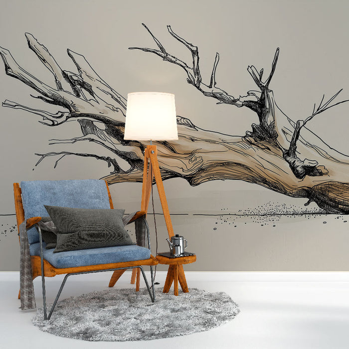 Fototapet trädrot | Konstnärlig illustration av en rot i träiga toner