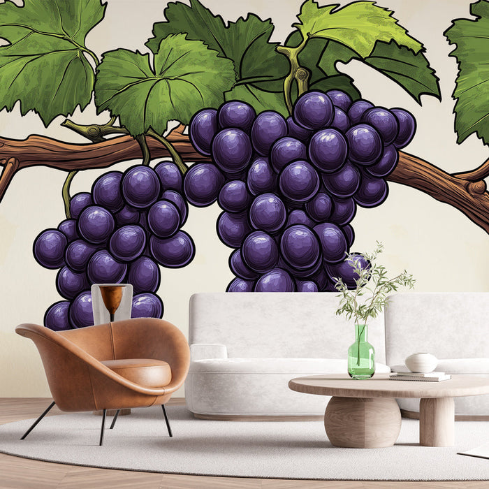 Mural Tapet grape | Cluster of purple grapes illustrated on a light background