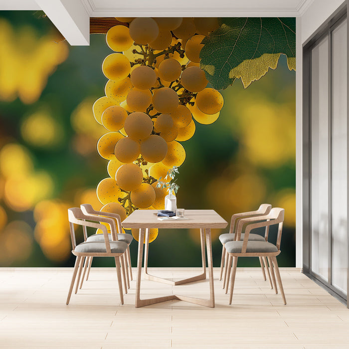 Mural Wallpaper grape | Klaser med gylne druer på en uklar bakgrunn