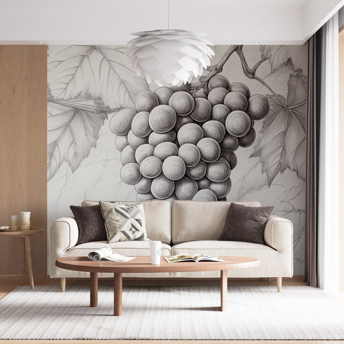 Mural Wallpaper viinamarjad | Elegantne monokroomne illustratsioon