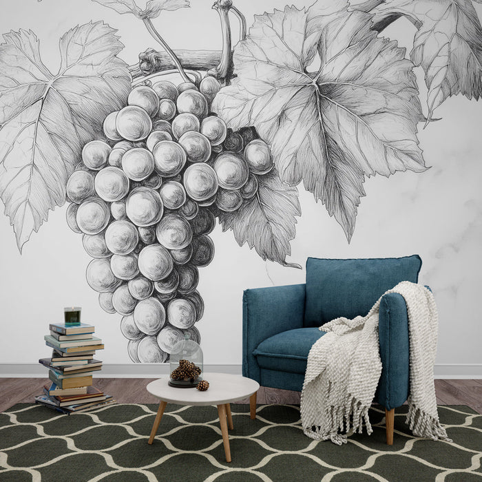 Mural Wallpaper grape | Illustrations of monochrome grape clusters