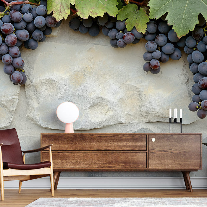 Mural Wallpaper grapes | Cluster of grapes on stone