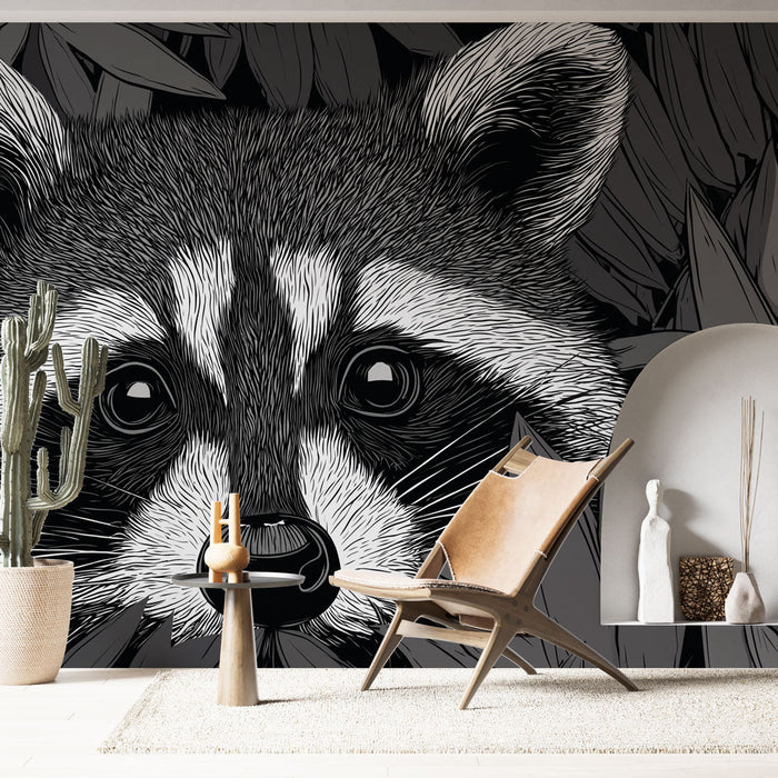 Fotótapé mosómedve | Művészi részletek egy mosómedvéből, amely rejtve marad a lombozat között