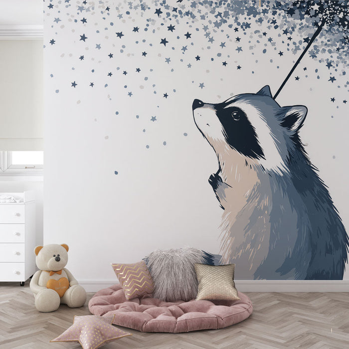 Papel de parede guaxinim | Guaxinim sonhador sob um céu estrelado