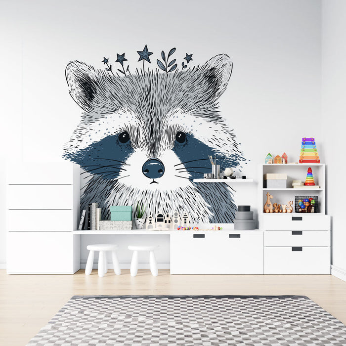 Fototapeet kährik | Stiliseeritud kährikupäis lillede ja tähtedega