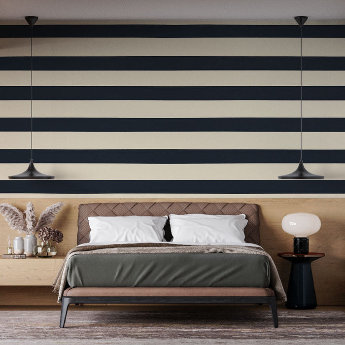 Irregular horizontal stripes mural wallpaper | Navy blue and white background