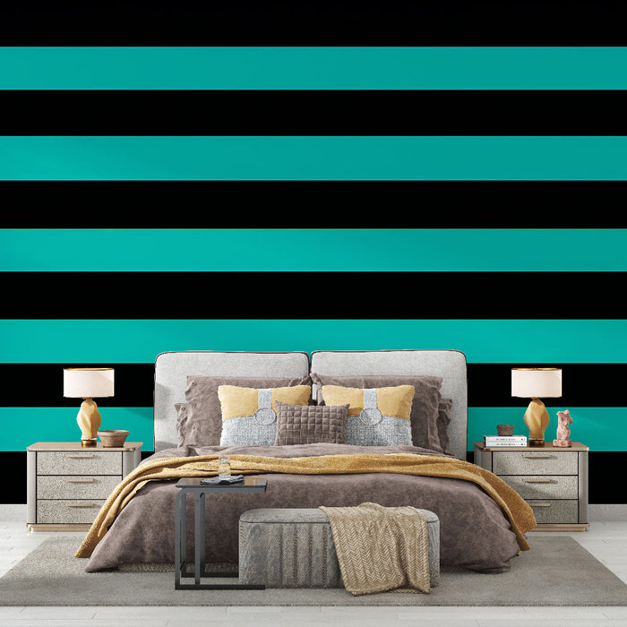 Falfestmény tapéta vízszintes csíkok | Türkizkék fekete háttéren