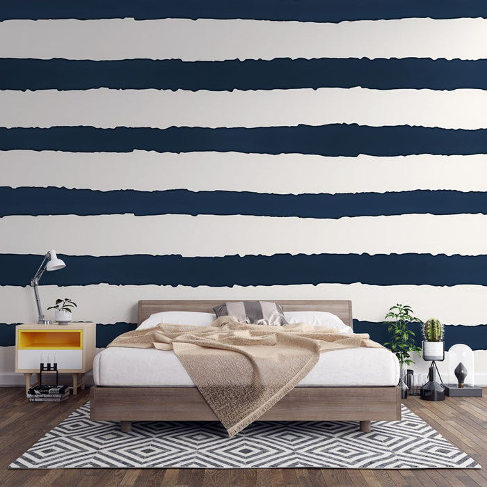 Irregular horizontal stripes mural wallpaper | Between blue and white