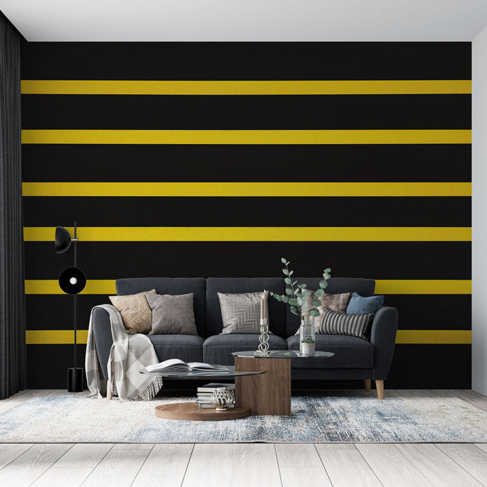 Fototapet vandrette striber | Gul på sort baggrund