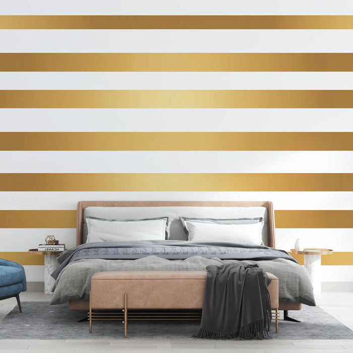 Muralna tapeta horizontal-stripes | Zlato in bela podlaga