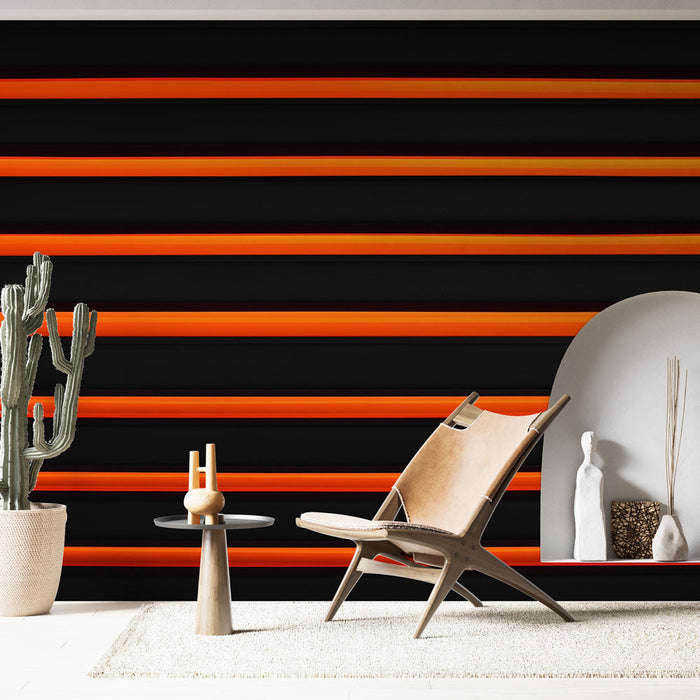 Tapeta vodorovné pruhy | Oranžová na černém pozadí