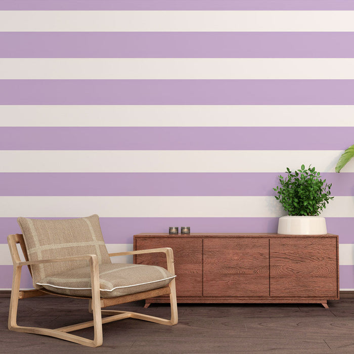 Mural Wallpaper horizontal stripes | Pastel mauve and white