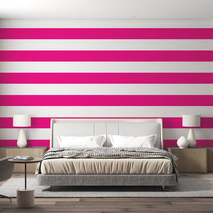 Ταπετσαρία οριζόντιες ρίγες | Φούξια ροζ