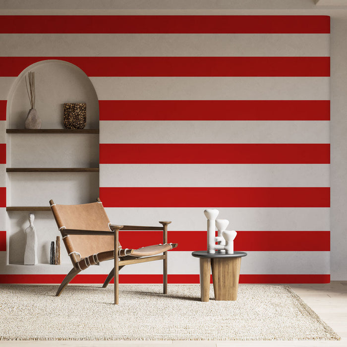 Fototapet vandrette striber | Rød på hvid baggrund