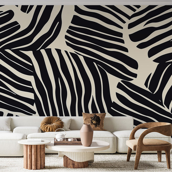 Ajaton raita tapetti | Musta ja beige graafinen kuvio, jonka inspiraationa on luonto