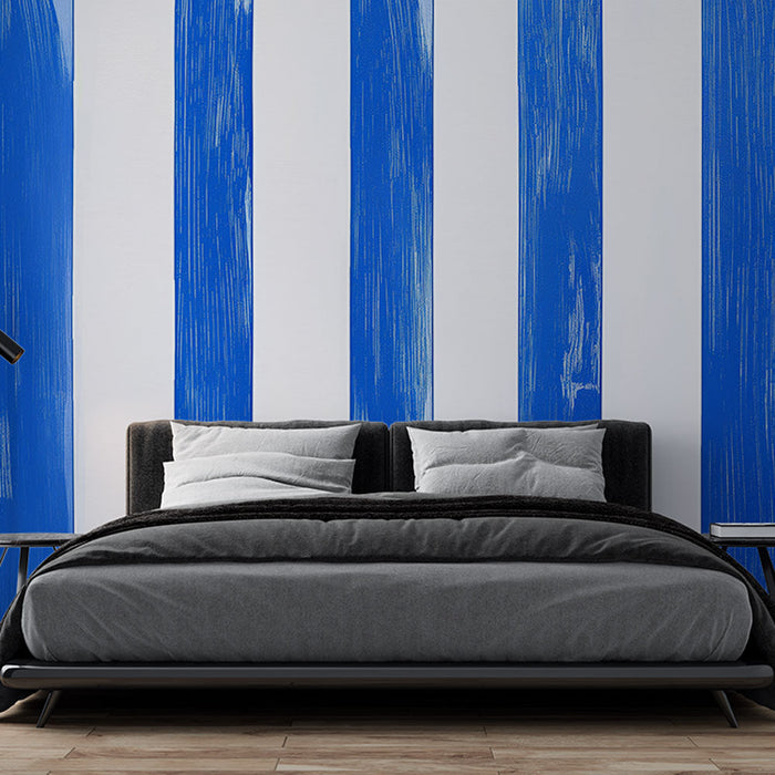 Mural Wallpaper vertical stripes | Royal blue on white background