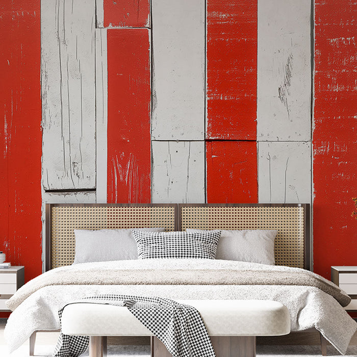 Falfestmény tapéta függőleges csíkok | Piros utánzat régi fán