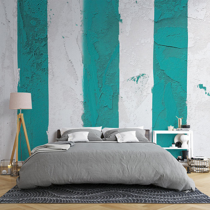 Mural Wallpaper vertical stripes | Imitation turquoise on white plaster