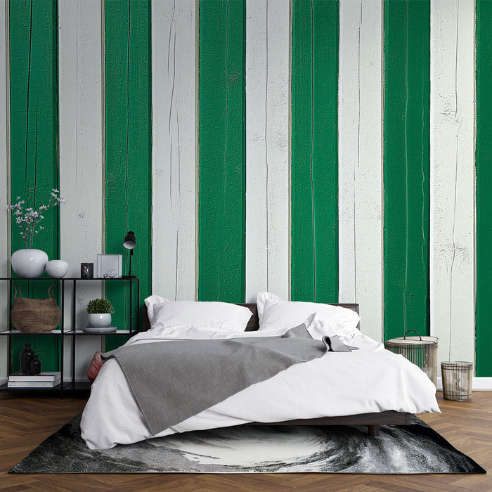 Tapet dungi verticale | Imitatie verde pe scânduri de lemn