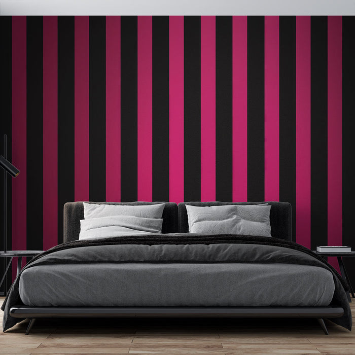 Fototapet lodrette striber | Candy pink på sort baggrund