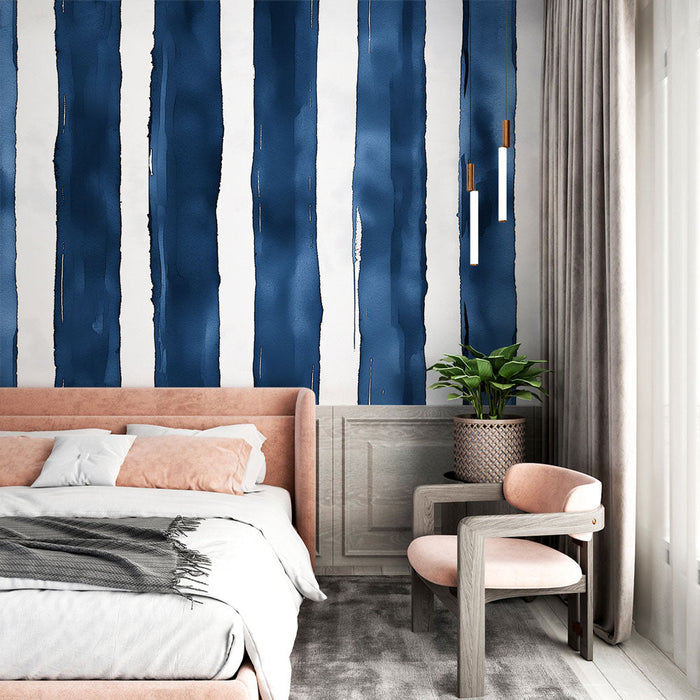 Tapeta svislé pruhy | Styl indigově modré barvy