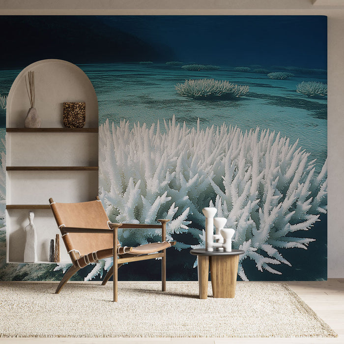 Mural Wallpaper coral reef | White corals on a soothing aquatic background