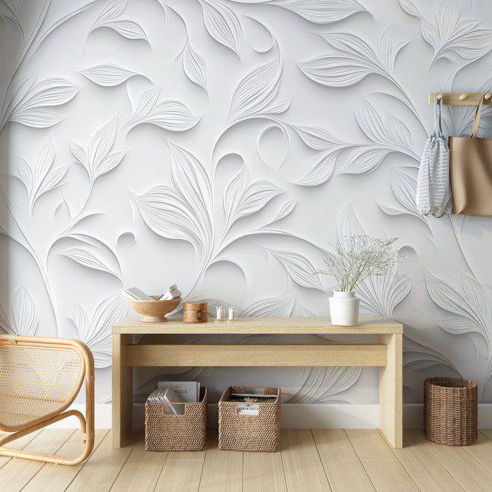 Papel pintado relieve floral | Blanco puro