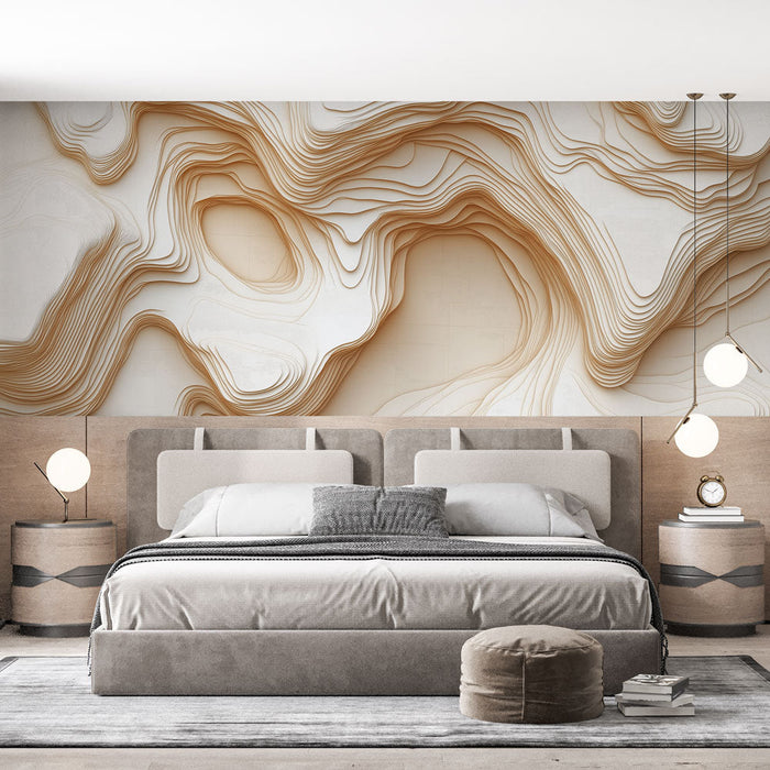Tapete mit gewellter Reliefstruktur | Elegantes geprägtes Design in Beige und Weiß