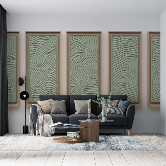 Tapeta s reliéfním vlněním | Motivy v uklidňující zelené a moderní textury