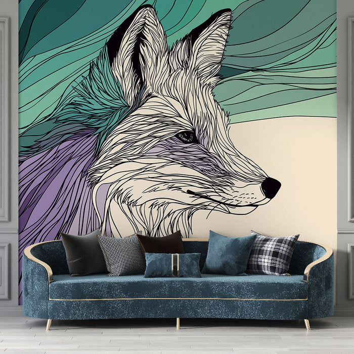 Tapete τέχνης αλεπούς | Κομψή στιλιζαρισμένη αλεπού με ρευστά πρότυπα στο φόντο