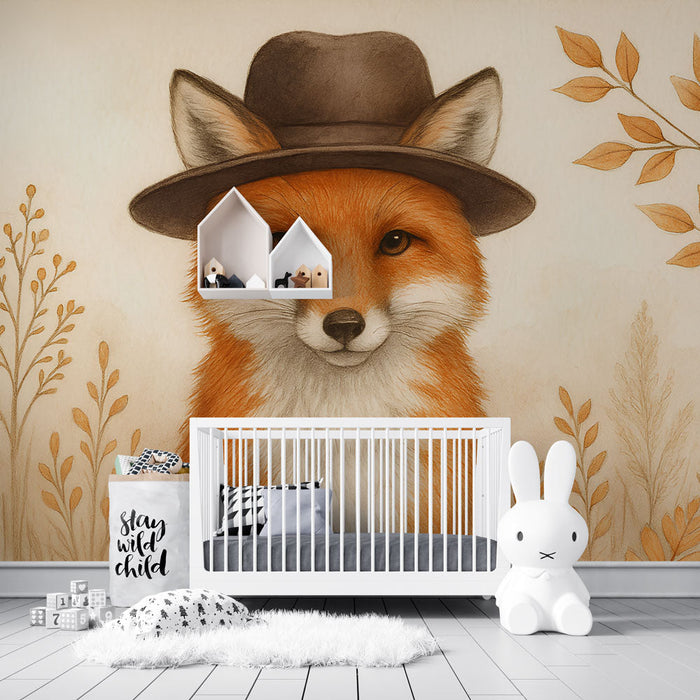 Fototapet elegantna lisica | Lisica, ki nosi klobuk s jesenskim listjem
