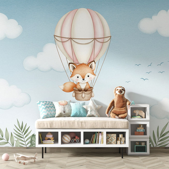Tapete με αλεπού σε ζεστό αέρα αερόστατο | Μια αξιαγάπητη αλεπού θα επιπλέει πάνω από το τοπίο