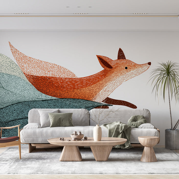 Fotó tapéta róka és levelek | Stílizált róka fut át finom leveleken