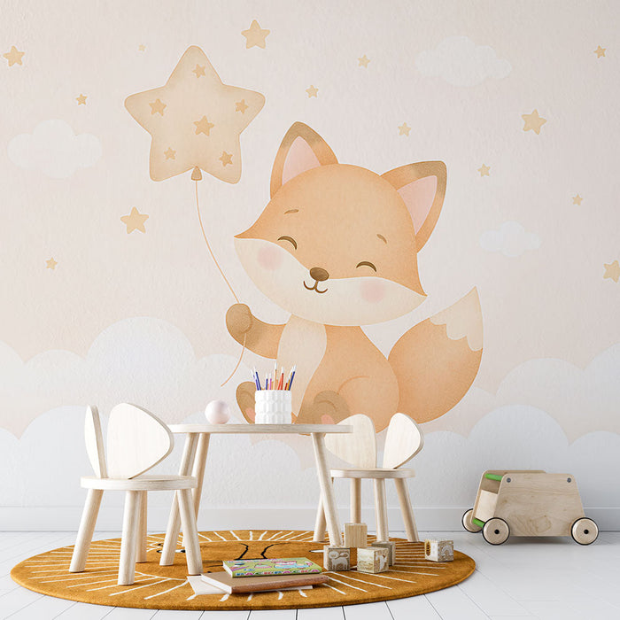 Fototapet ljubek lisjak | Očarljiv lisjak, ki drži zvezdasto balono