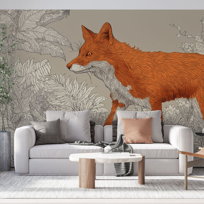 Fotó tapéta róka | Egy stilizált róka egy buja vegetáció közepén