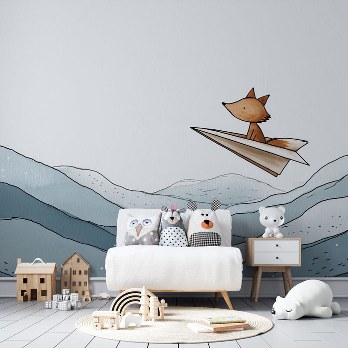 Fototapeet lendav rebane | Väike kaval rebane lendamas origami peal