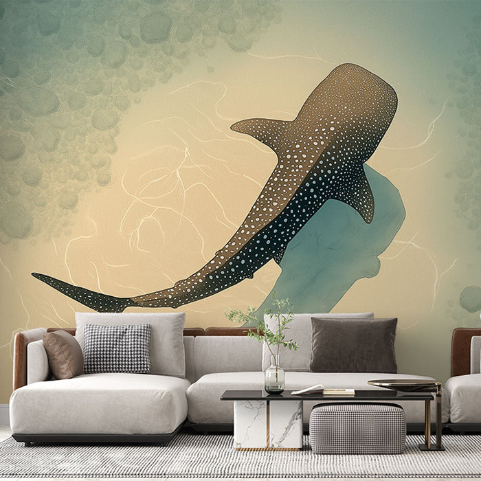 Ταπετούρα shark-whale | Καταπραϋντική εικόνα ενός shark-whale σε ένα παστέλ ωκεανό