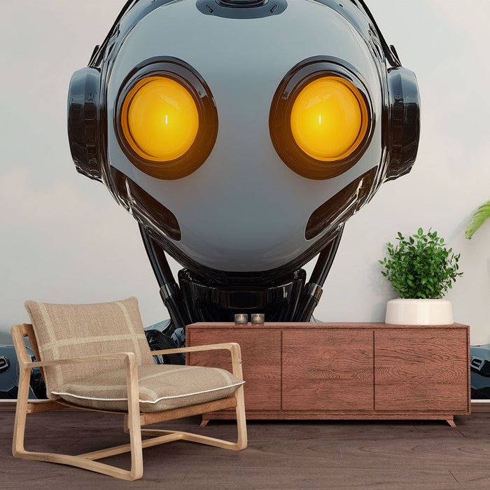 Tapete roboter | Elegantes Design mit leuchtend orangefarbenen Augen