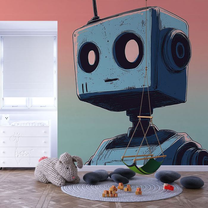 Tapete roboter | Grafikdesign eines bunten Retro-Roboters