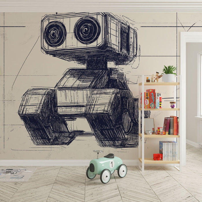 Tapete roboter | Stilisiertes Zeichnen eines Roboters auf einem hellen Hintergrund