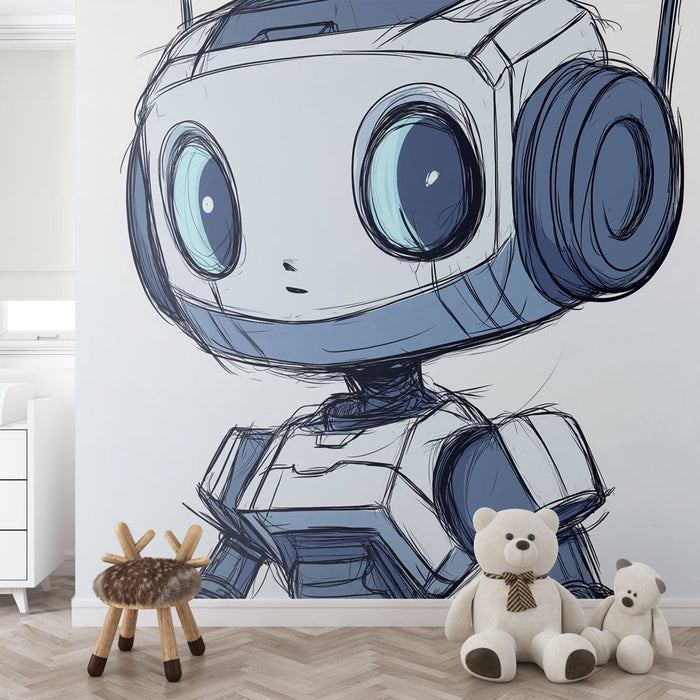 Mural Wallpaper barnslig robot | Robotkarakter i futuristisk og vennlig design